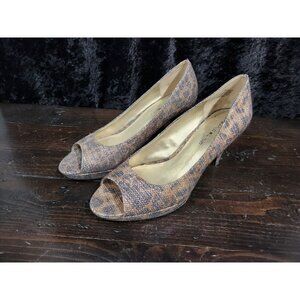 EUC Bandolino Mylah Leopard Glitter Peep-Toe Heels/Sz. 7M